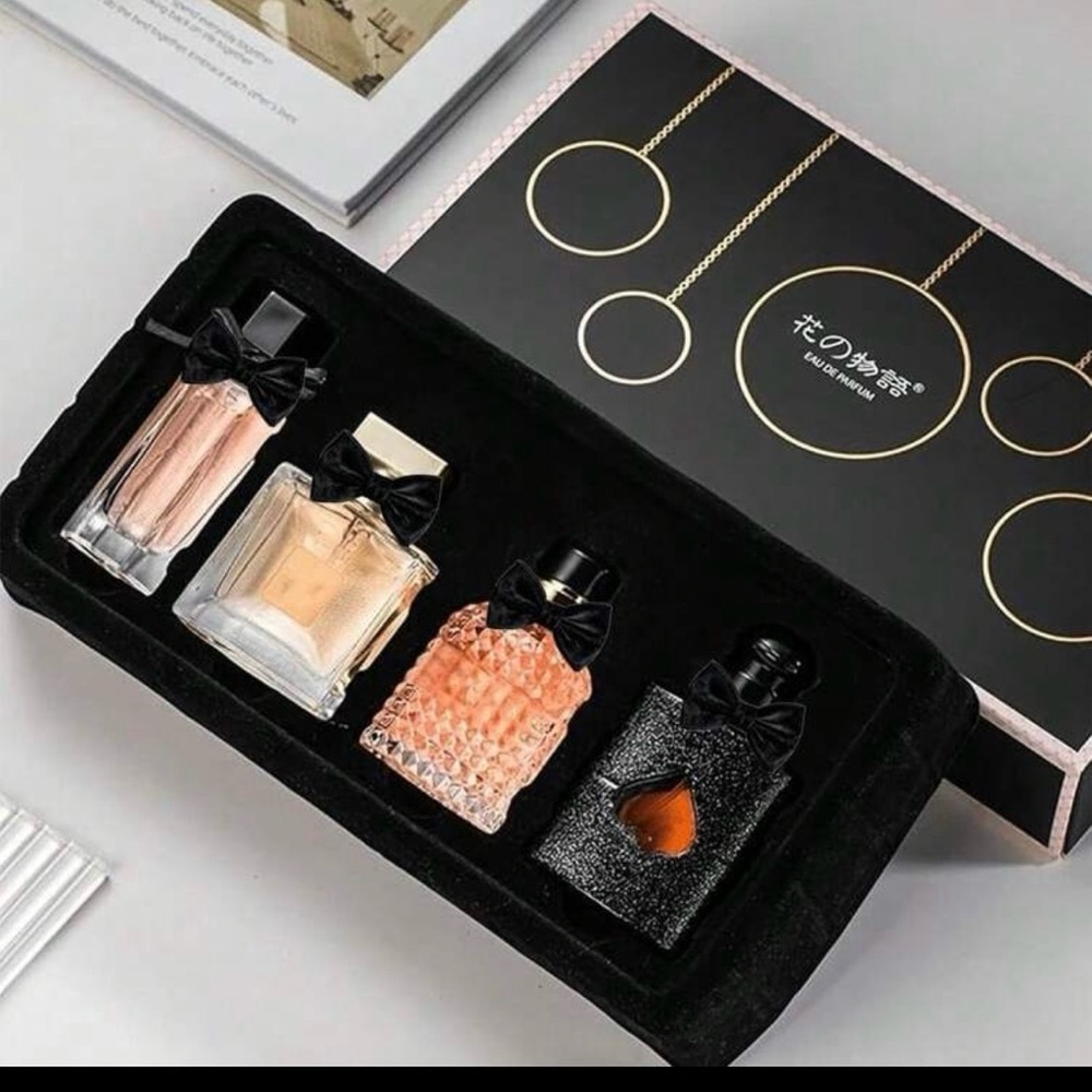 Elegant Perfume Gift Set with Black and Gold Accents